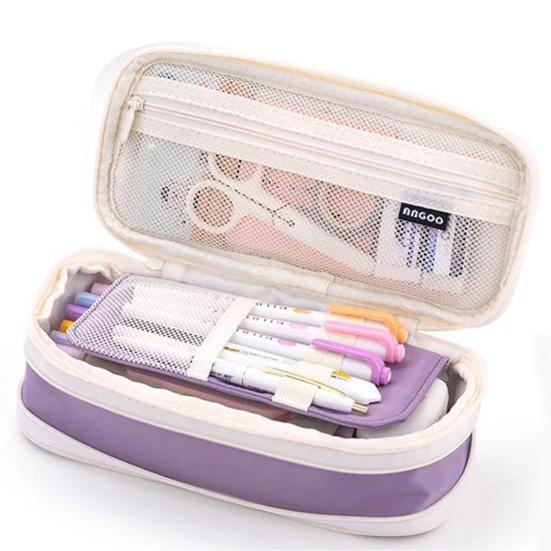 Large Capacity Pen Pouch Portable Storage Organizer Bag Zipper Closure Stationery Pencil Pouch Office Supplies