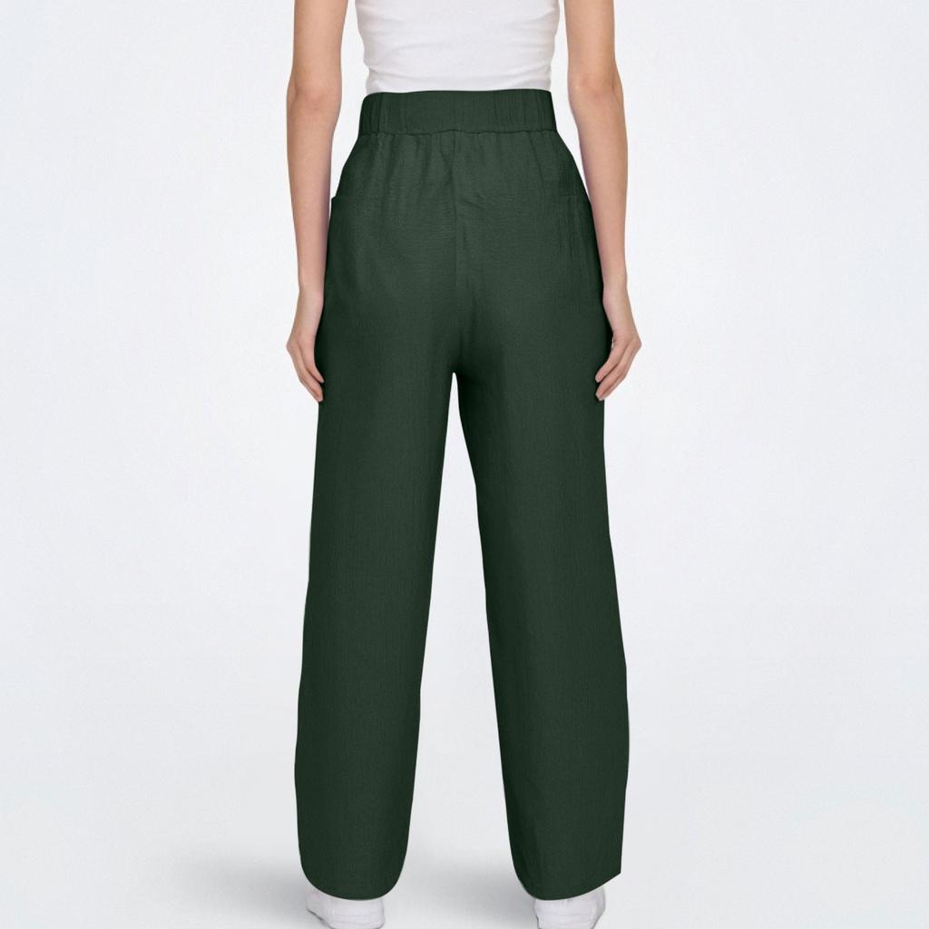 Women's Fashion Loose Cotton Linen Solid Color Casual Side Pocket Elastic Drawstring Trousers