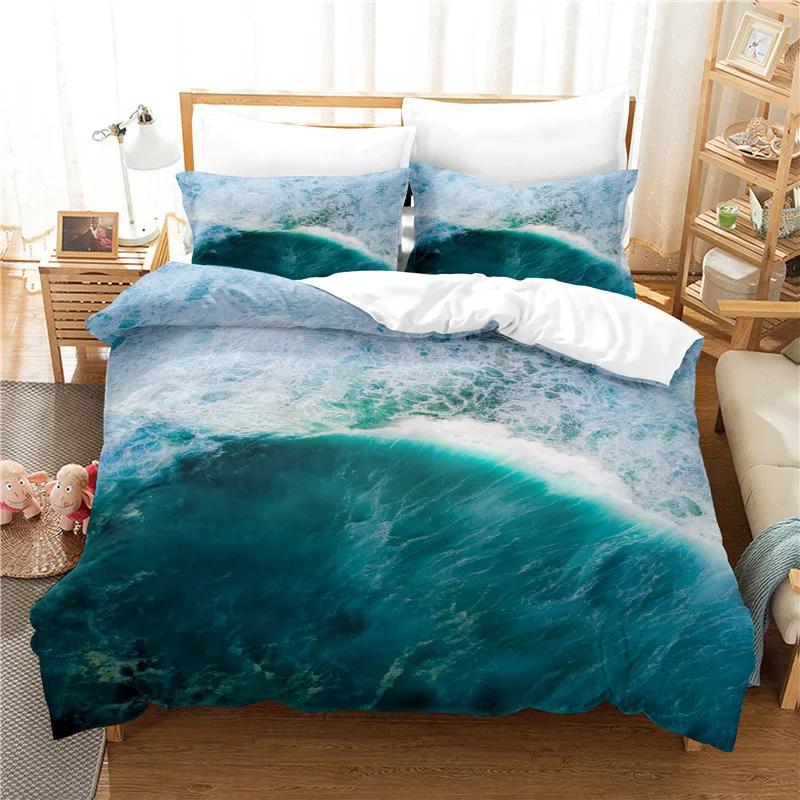 3D Ocean Waves Bedding Set Queen Size Soft Summer Sea Beach Duvet Cover Set Hawaiian Tropical Print Comforter Cover Pillowcases
