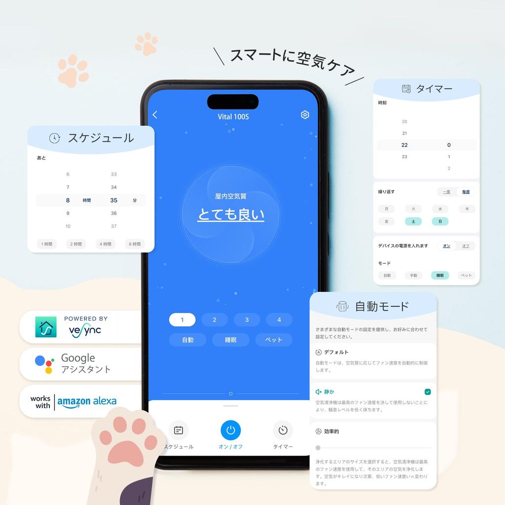 Levoit Air Purifier High Grade Vital 100S 21 Tatami Pet Specialized Dust Collection House Dust Sensor Included Compact Four Side Intake Vent