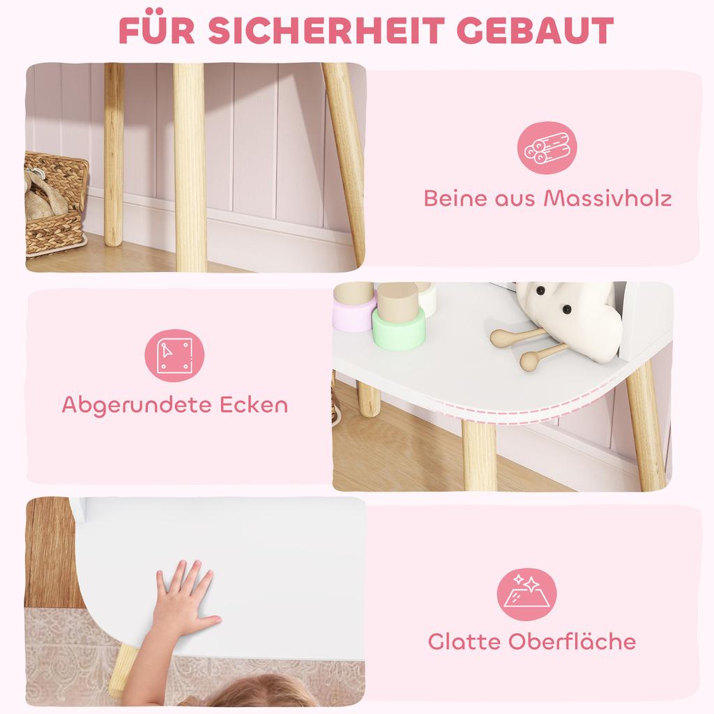 Children's dressing table set with stool, mirror, drawers, clothes rails for ages 3-8, 56 x 38 x 87.8 cm, white