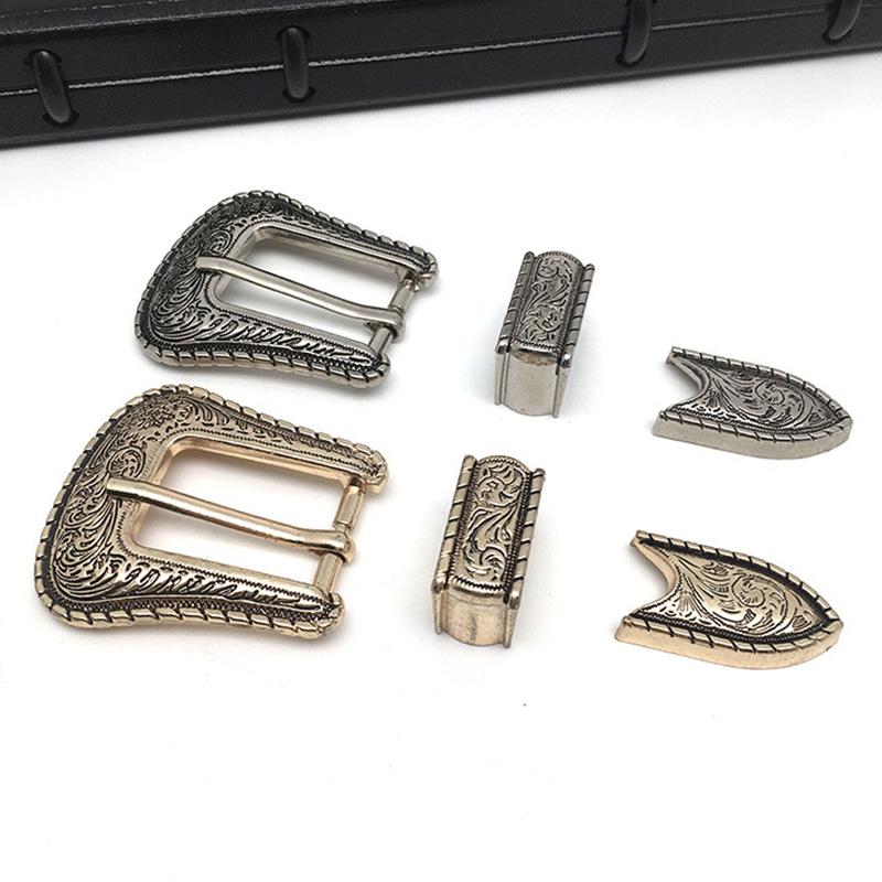 1Set Replacement Parts Craft Buckle DIY For Men Vintage Alloy Belt Buckle Embossed Three Piece Pin