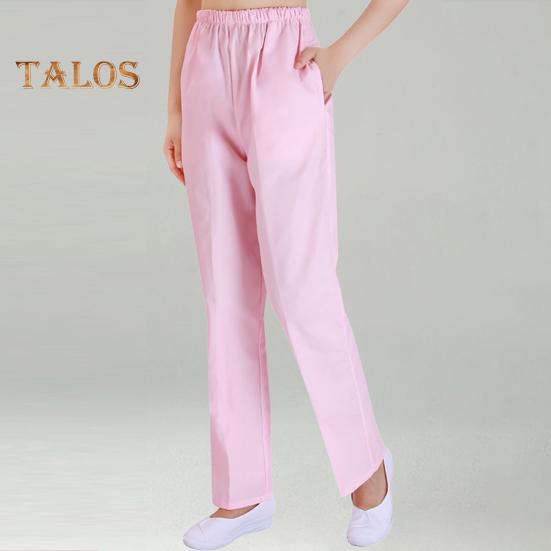 Летние брюки для медсестры со средней посадкой и эластичной резинкой на талии, широкие длинные брюки, однотонные женские рабочие брюки с карманами