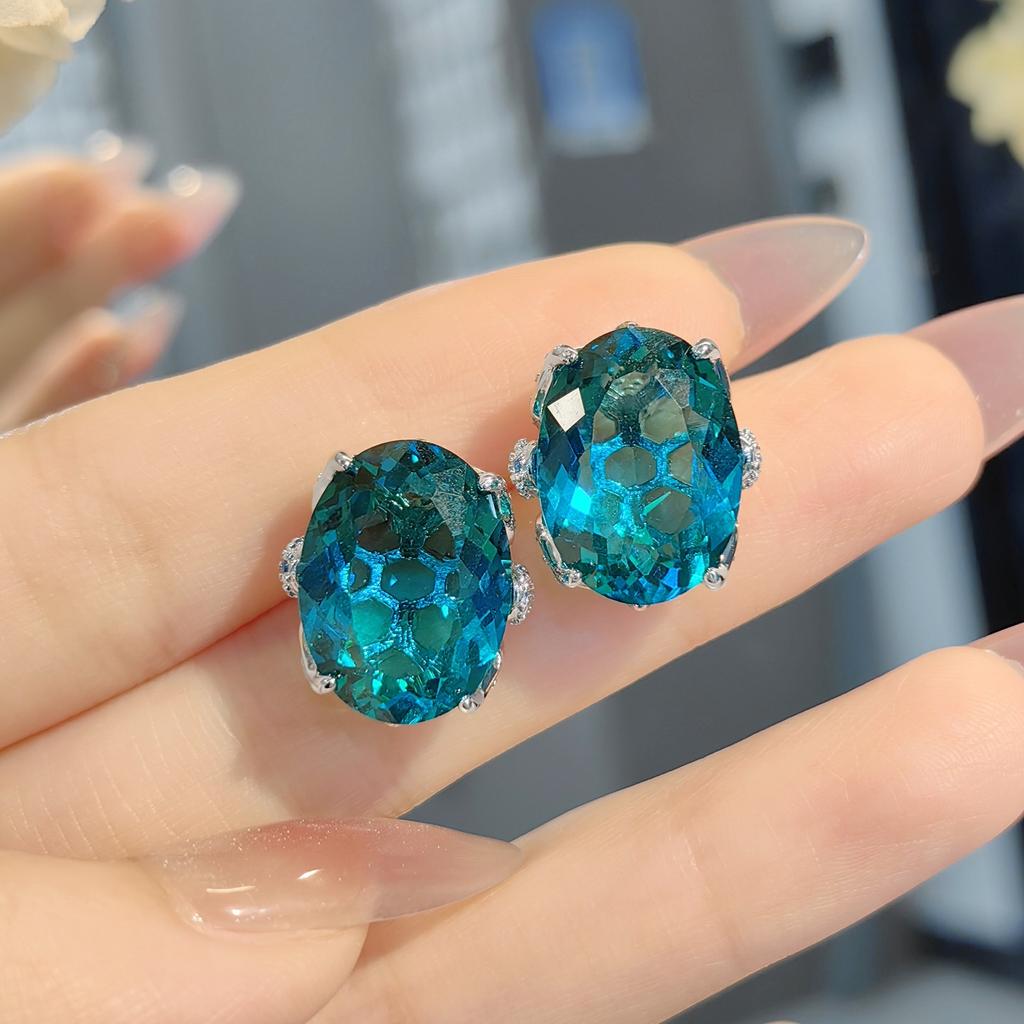 Тяжелая промышленность Параиба Озеро Вода Голубой Подвеска Яйцо Голубя Ожерелье Серьги-пусеты с бриллиантами высокой чистоты Кольцо с розовым бриллиантом Цветной набор сокровищ Женский