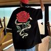 Red Rose Print Men'S And Women'S Cotton Breathable T-Shirt Oversized Casual Loose Short-Sleeved Top