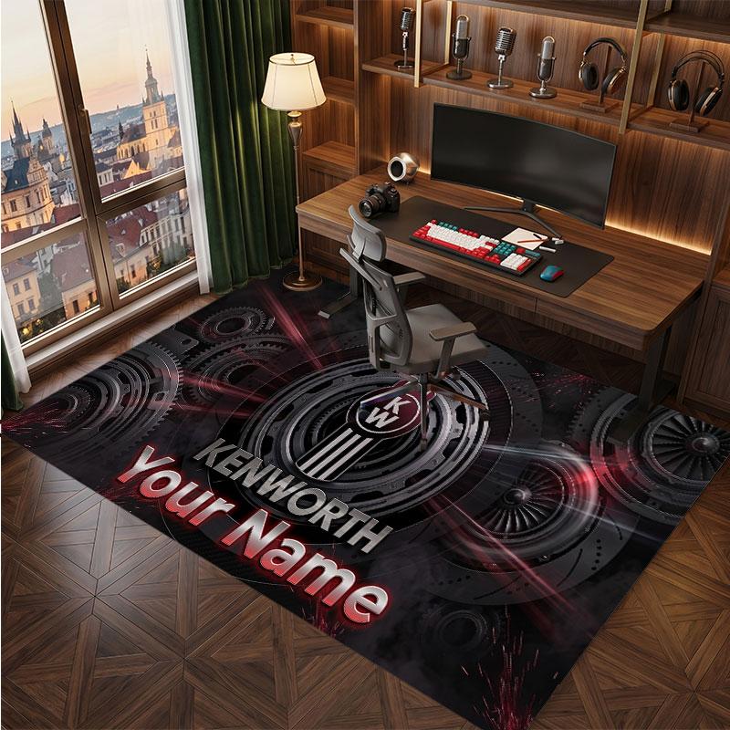 Kenworth Personalized Crystal Velvet Carpet, Customized Name Text Soft Anti‑Slip Rug for Living Room Bedroom