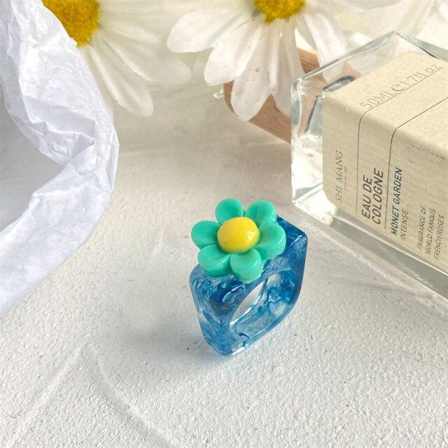 Ins Aesthetic, 5 шт./компл., синий цвет, тема, гипербола, толстые акриловые кольца из смолы, набор для женщин, девчачьи модные кольца для вечеринок «сделай сам», ювелирные изделия