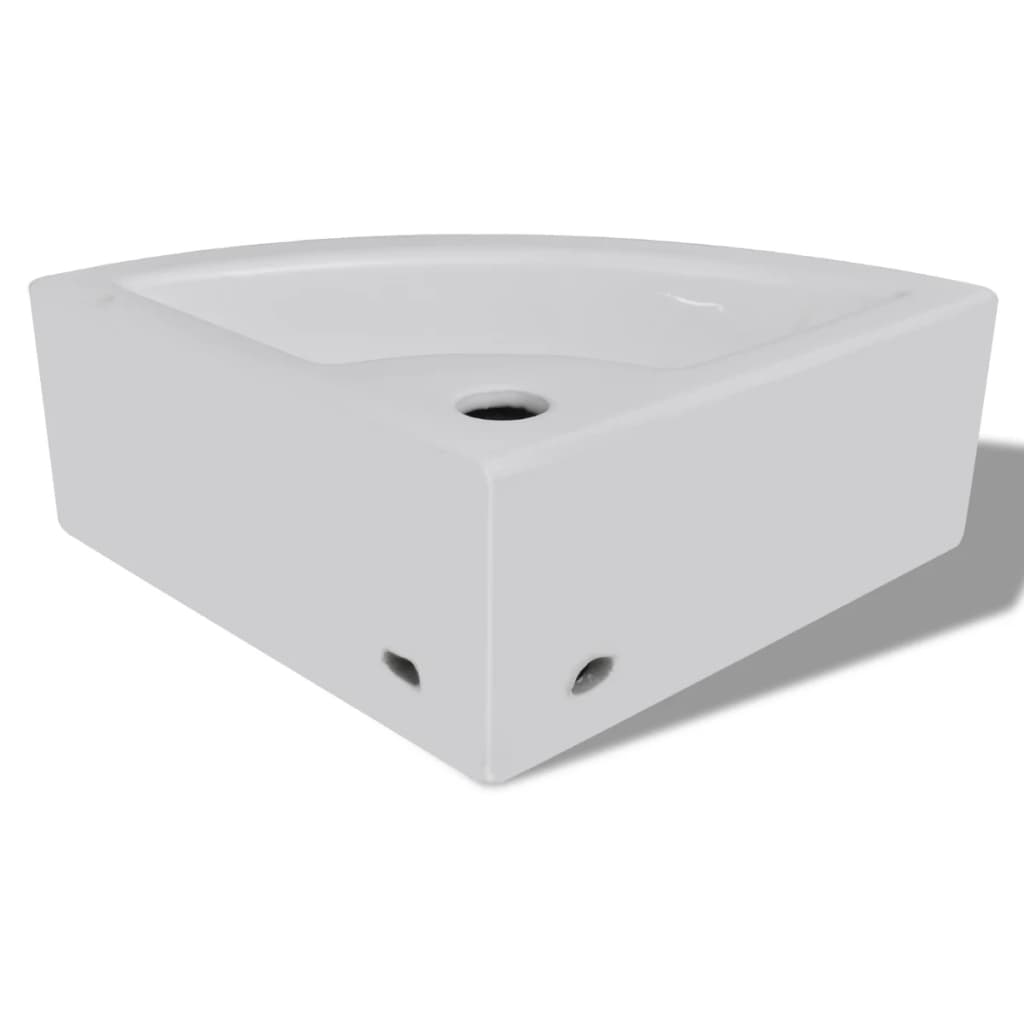 Ceramic Corner Wash Basin with Overflow 45 x 32 x 12.5 cm White