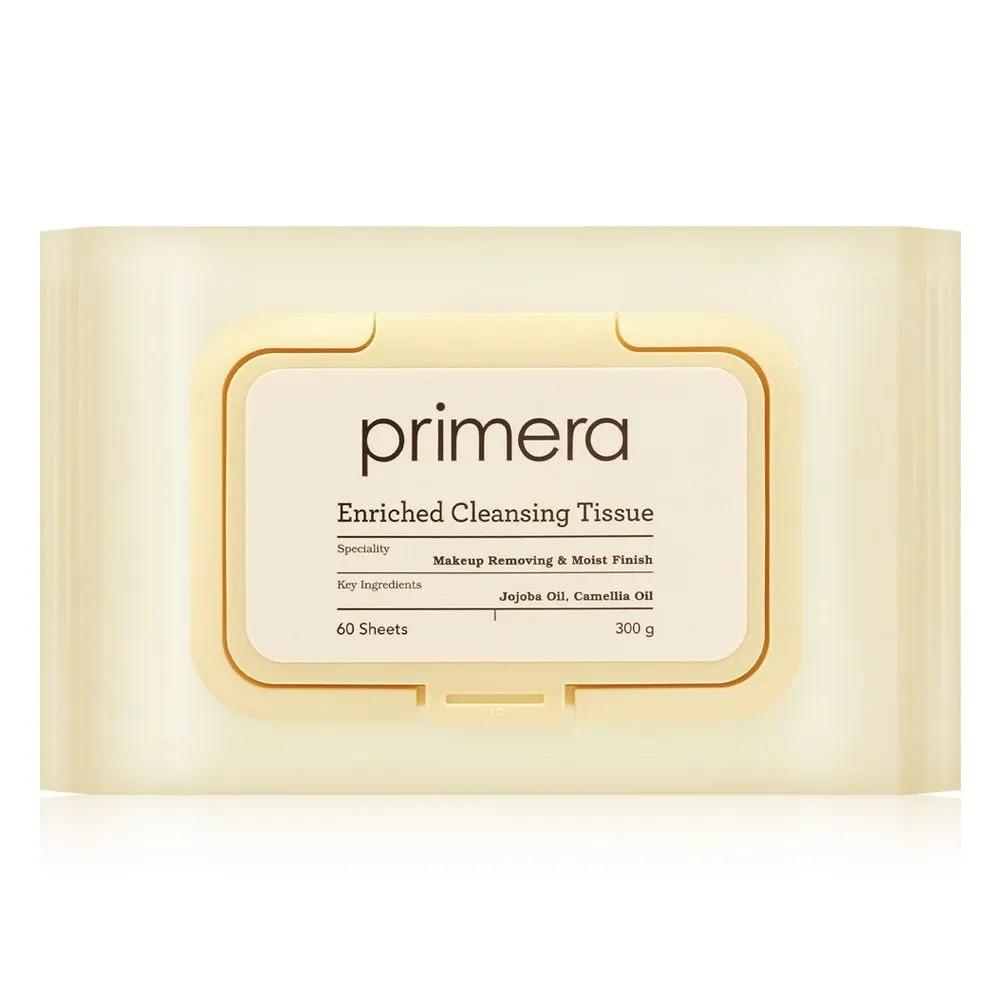 Primera Cleansing Tissues 60 Sheets Deep Cleansing Mildly Acidic Makeup Remover Enriched