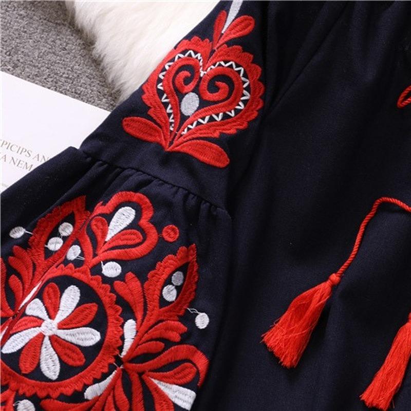 RUGOD Путешествия, отпуск, ретро, ​​этнический стиль, вышивка, кружевная кисточка, v-образный вырез, рубашка в западном стиле с рукавами-фонариками, женский свободный топ