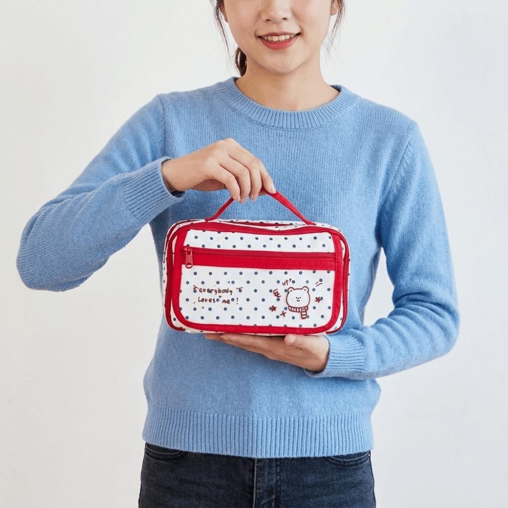 Y2k Polka Dot Pencil Case Desktop Storage Cloth Pen Bag Multi-functional Large Capacity Pencil Pouch School Supplies