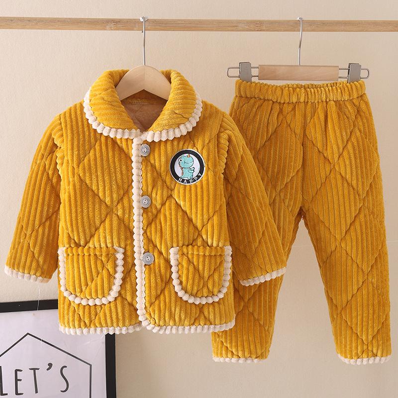 Зимняя детская мода фланелевая хлопковая подкладка толстая теплая пижама с рисунком пижамные комплекты с отворотами для мальчиков и девочек одежда для сна одежда