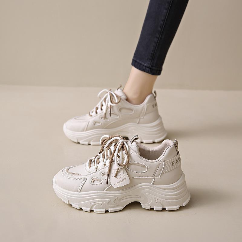 Модные осенние женские новые дышащие белые туфли женские универсальные спортивные туфли для отдыха на толстой подошве простые удобные туфли