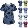 Plus Size Printed Scrub Working Uniform Tops For Women's V-Neck Short Sleeve Fun T-Shirts Workwear Tee With Pockets