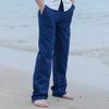Men Casual Cotton Linen Wed Leg Thai Fisherman Loose Long Pant White Black Solid Color Autumn Summer M-3XL