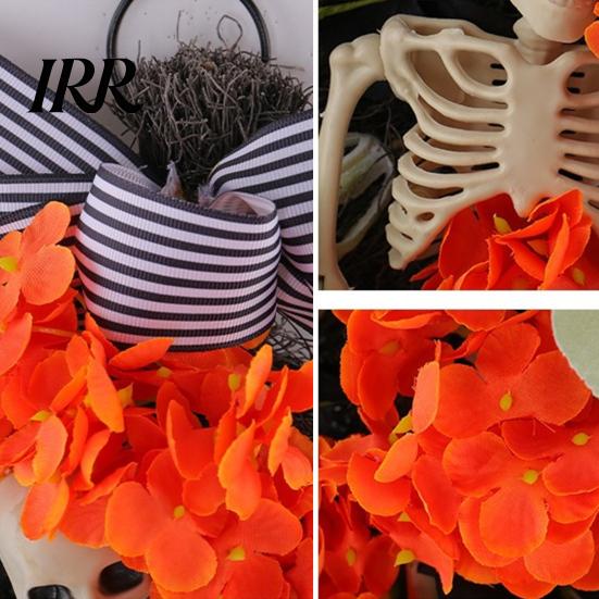 Built-in Lanyard Wreath Halloween Skeleton for Front Door, Spooky Skull Teardrop Swag with And Floral Arrangement Artificial Flowers Bow Gothic