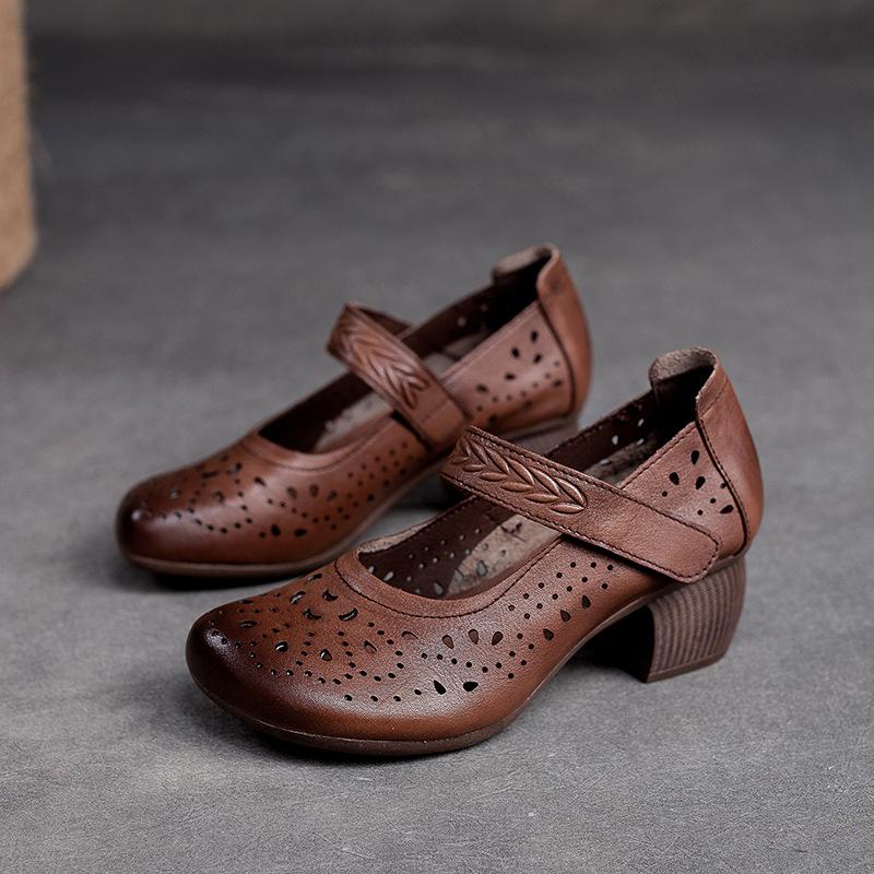 Johnature Женские сандалии, летние туфли-лодочки из натуральной кожи в стиле ретро, ​​удобная дышащая женская обувь на среднем каблуке