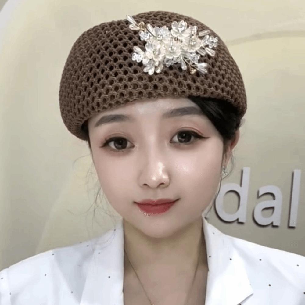 Корейский ажурный берет Французская женская вязаная кепка Сладкая цветочная кепка художника Лето