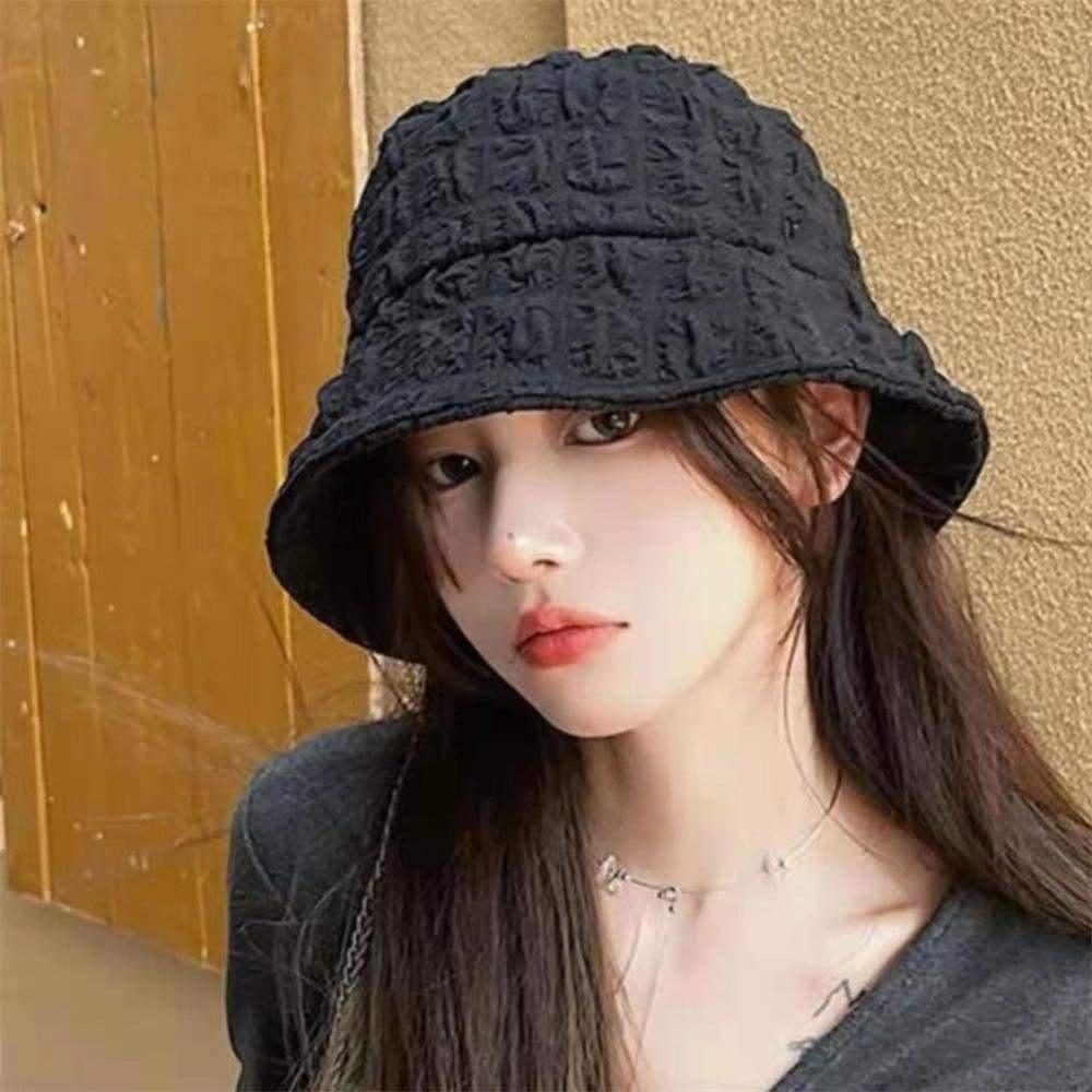 Women Bubble Gauze Bucket Hat, Spring Autumn Thin Textured Foldable Basin Cap, Sun Protection Casual Fisherman Hat, Head Circumference 56-58CM