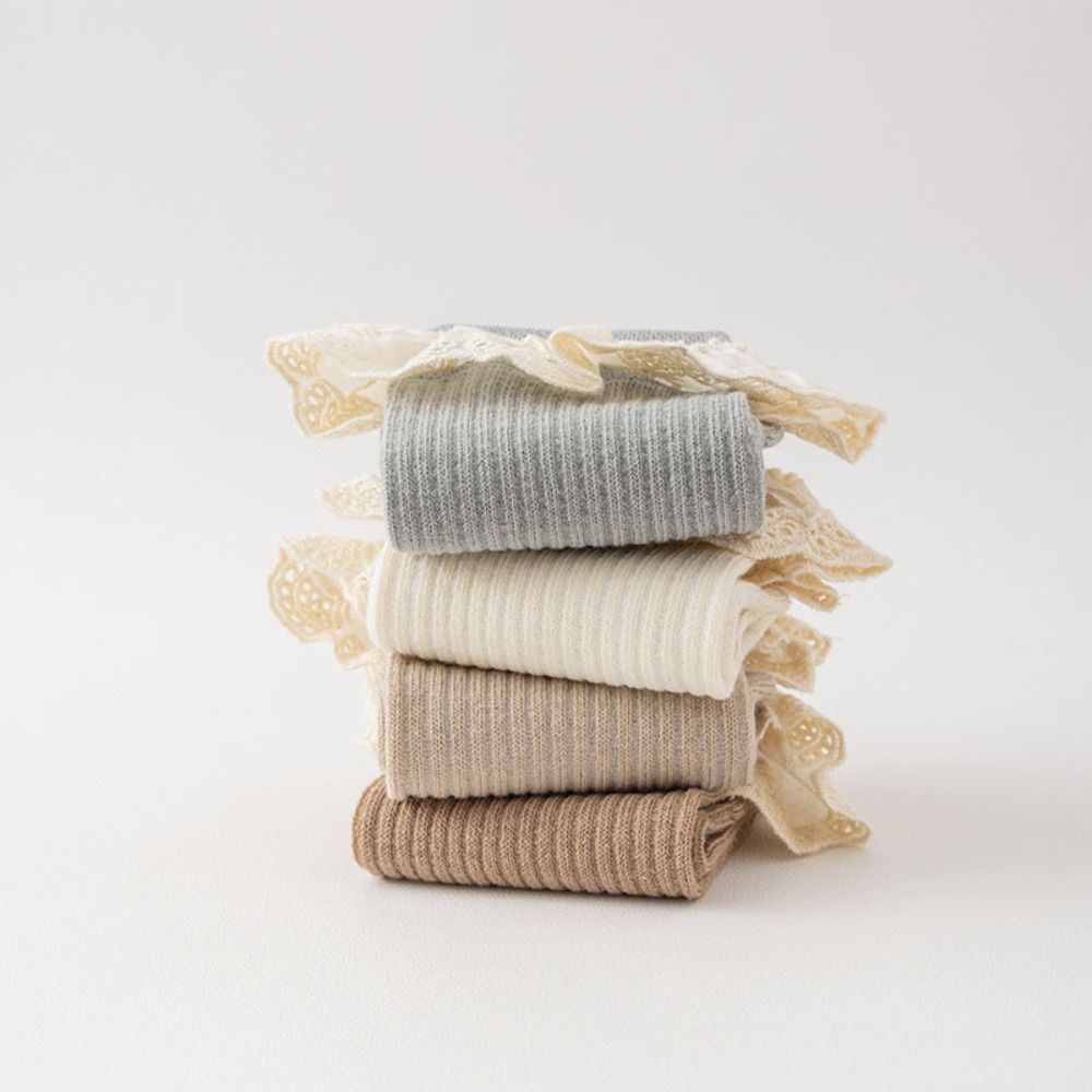 5Pairs Lace Trim Infant Cotton Stockings Ruffled Edge Cartoon Above Knee Socks  Kids