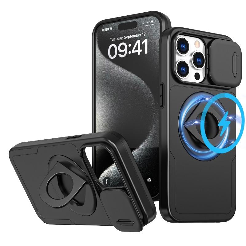 New Ring Magnetic Shell Phone Case for iPhone 15 14 13 12 11 Pro Max X XS XR 7 8 Plus Lens Push Window Protection Bracket Cover