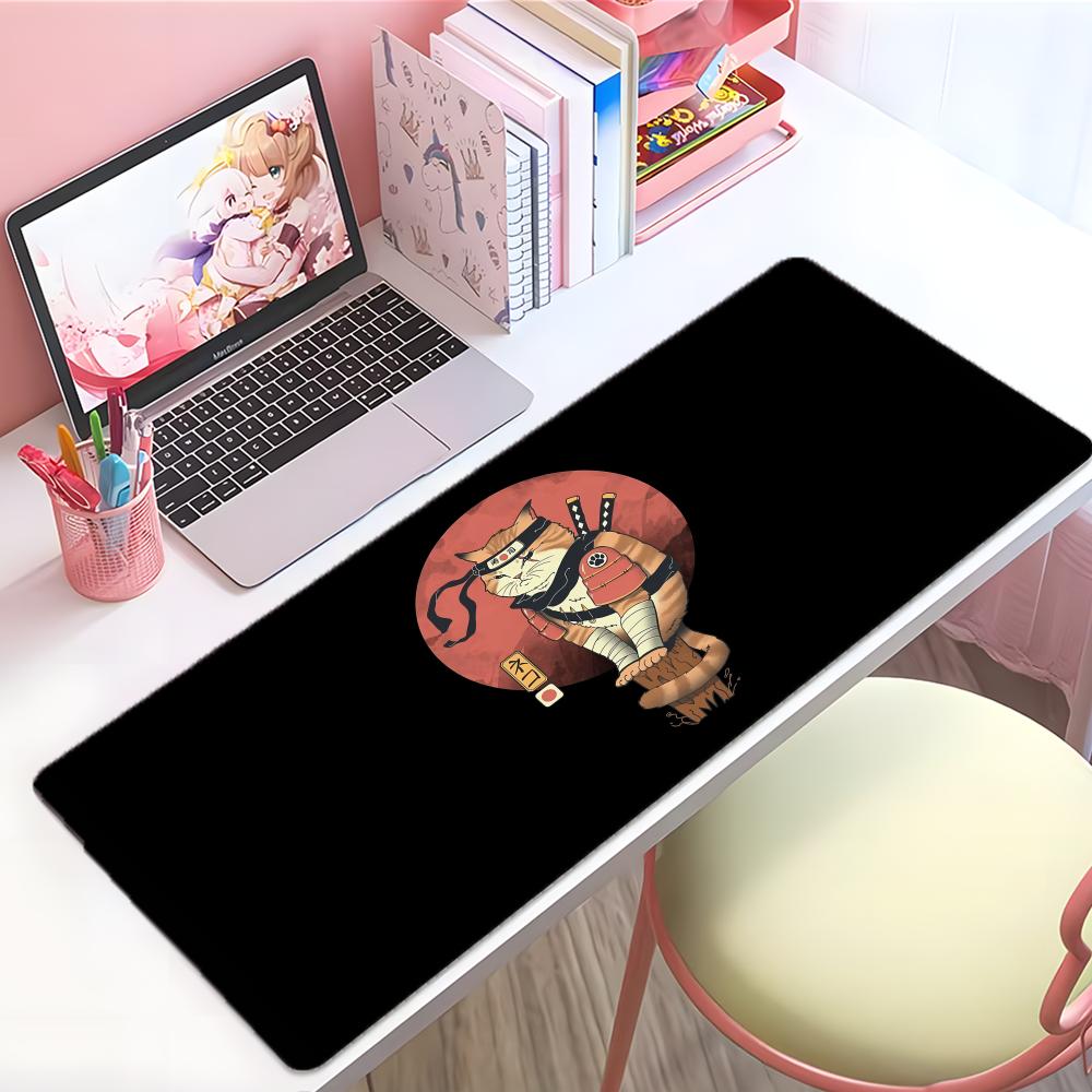 Art Cute JJapanese Style Samurai Kawaii Cat Mouse Pad Large Thick Desk Pad Stitched Edges Gaming Mouse Mat For Pc