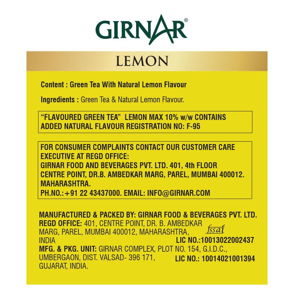 Girnar Green Tea With Lemon 10 Tea Bags Pack Of 1 Refreshing Citrus Flavor Drink