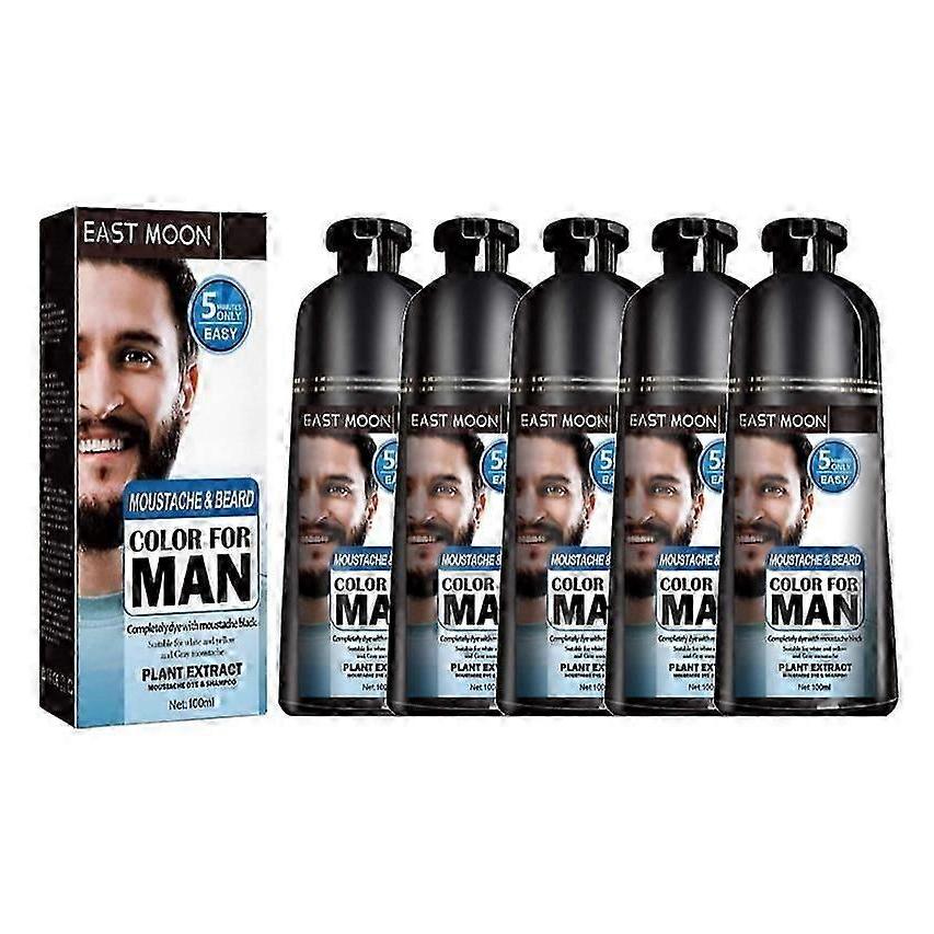 5pcs Beard Hair Color Dye Shampoo Natural Men Mustache Dying Black Darkening 100ML