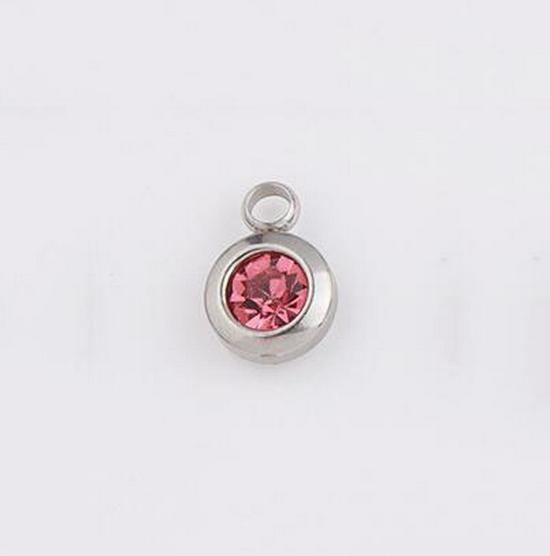 6.5mm Stainless Steel Birthstone Pendant - 12 Colors, DIY Jewelry Accessory