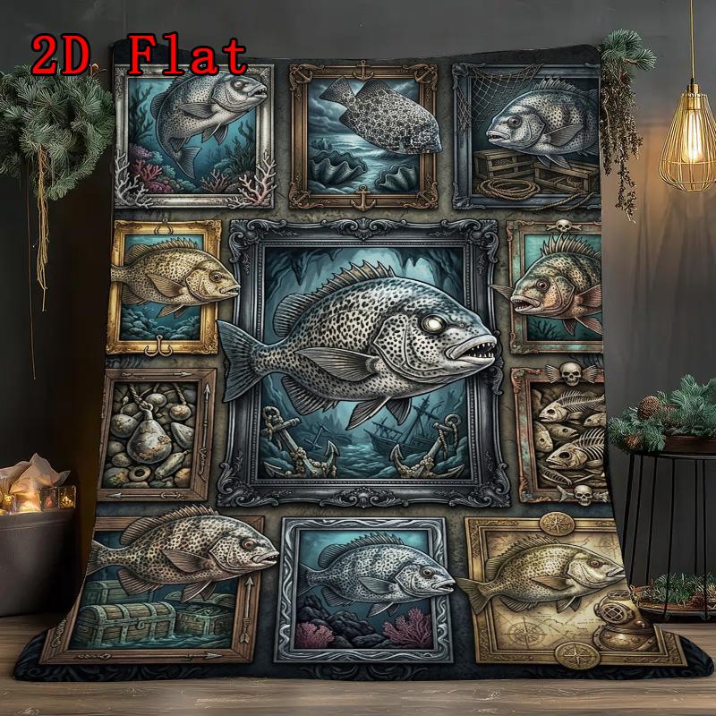 Marine Fish Collection 2D Flat Pattern Flannel Blanket, High quality All Seasons, Home Decor, Warmth and Comfort, Perfect for Christmas Gifts.