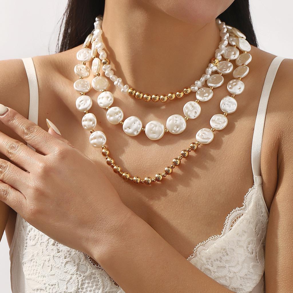 Европейское и американское новое круглое ожерелье из искусственного жемчуга, модное темпераментное повседневное геометрическое многослойное колье-цепочка на ключицу