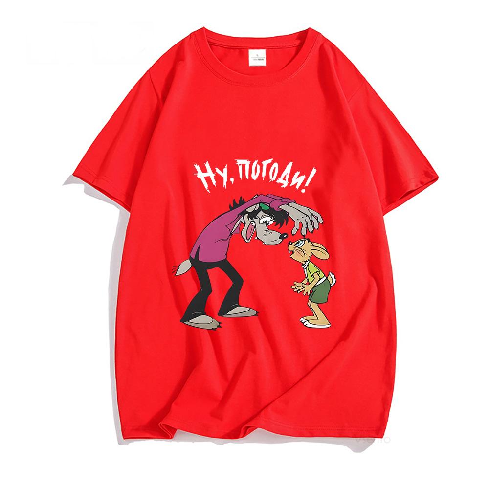 Nu Pogodi Well Just You Wait Wolf Hare T-shirt Funko Pop Kawaii Tee-shirt Short Sleeve Cute Tshirt Ropa Hombre Cotton Clothes