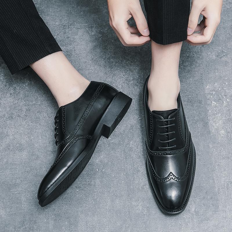 Fashion Retro Men Block Shoes European Version Business Fashion  Leather Shoes Wedding Banquet Social Shoes Men Sizes 38-46