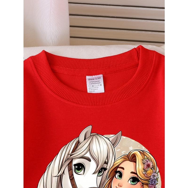 Princess Horse Flowers Sunflowers Unisex Crew Neck Fashion Sweatshirt, Autumn and Winter Western Style Top, Children's Long Sleeved T-shirt