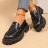 Fashion Women's Solid Color Platform Loafers Fashion Preppy Style Pu Leather Dress Shoes Woman Plus Size Comfortable Slip On Work Shoes