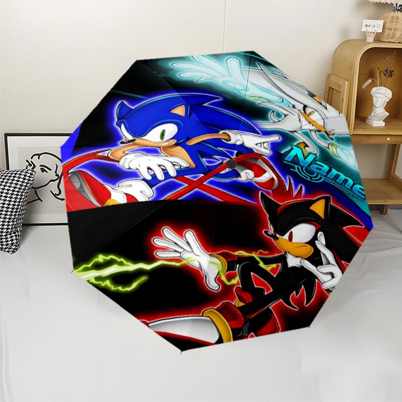 Custom Name Sonic Theme Automatic Umbrella, Lightweight & Portable, 8 Rib, Perfect for Outdoor Travel, Birthdays, Christmas, Gifts.
