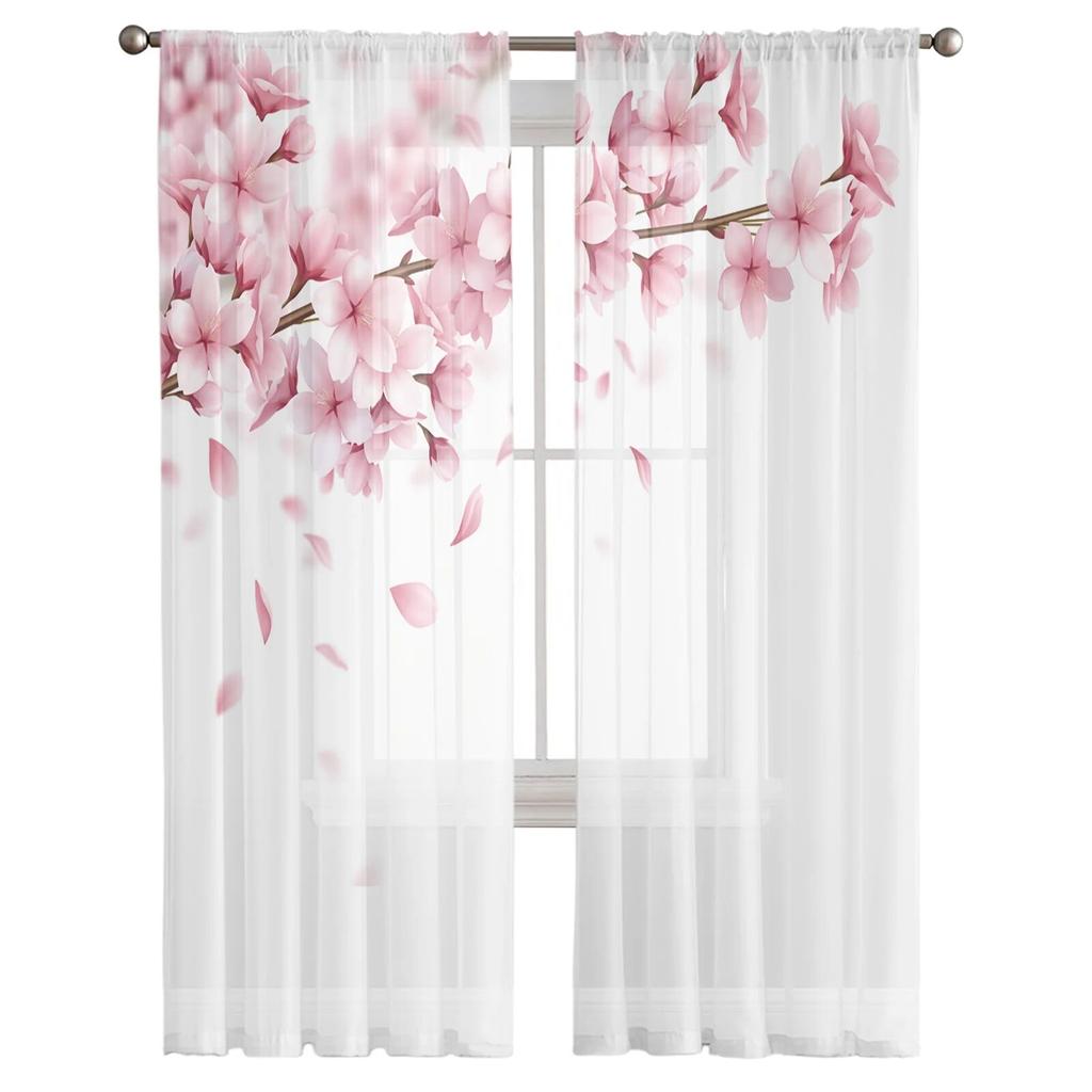 Розовые цветы вишни белые прозрачные шторы для гостиной тюль занавеска для спальни кухонное окно