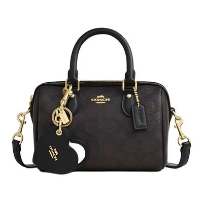 Мини-сумка Boston Duffle из коричневого фирменного канваса с подвеской-сердечком и золотой фурнитурой для повседневного использования