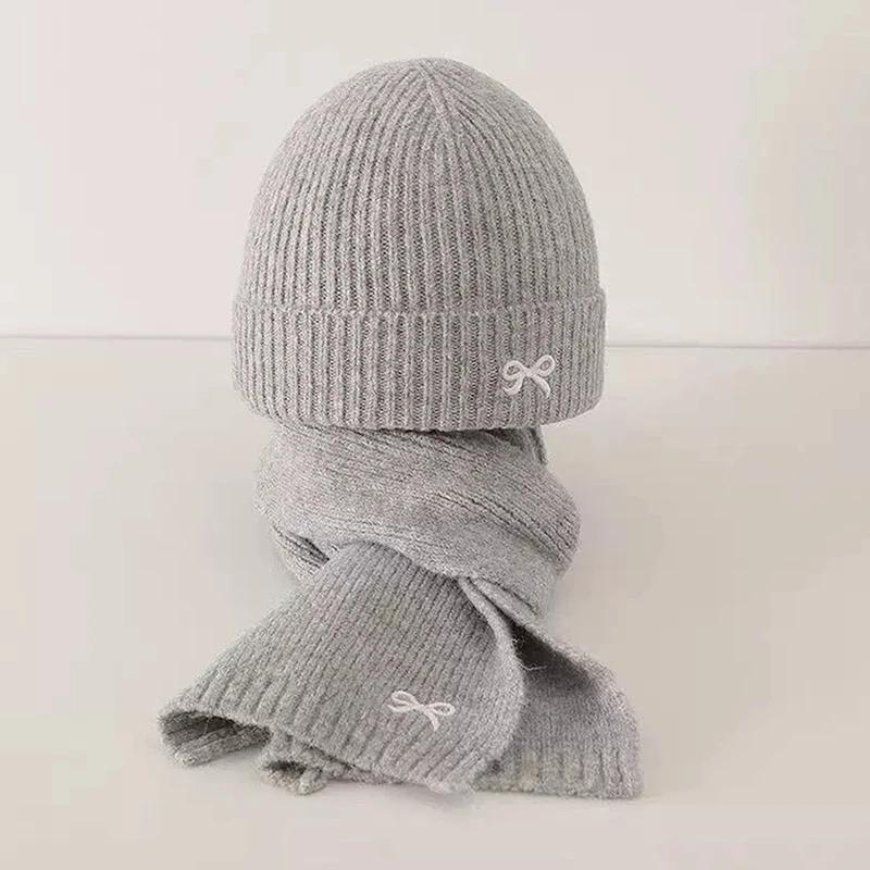 Набор из 2 шт. Корейские детские шапки и шарфы Зимние 1-8 лет Стильные для мальчиков и девочек Малышей Ветрозащитные Вязаные Шерстяные Шапка Шарф