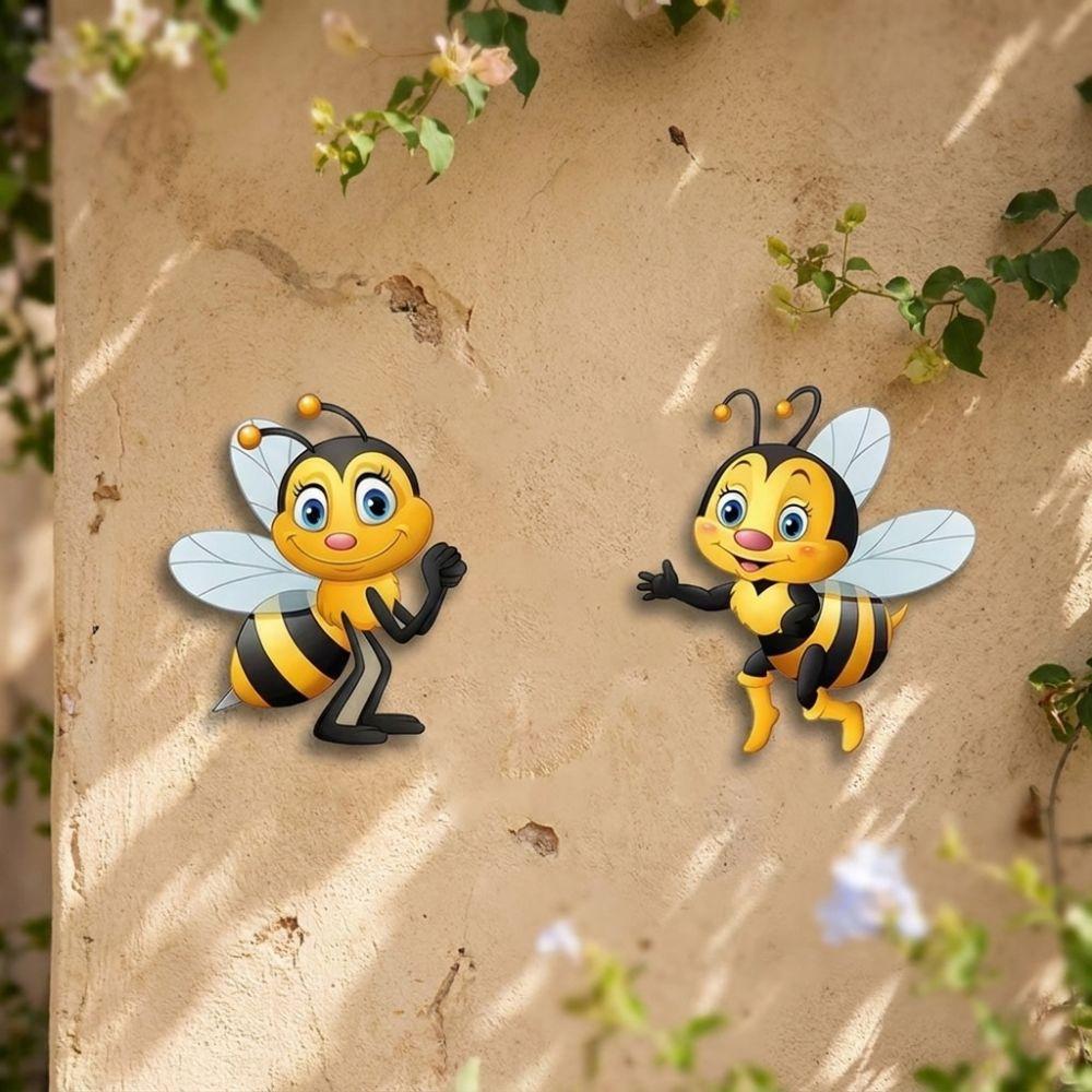 2Pcs Sun Resistant Garden Bee Hanging Plaque 2D Flat Outdoor Bee Art Hanging Courtyard Outdoor