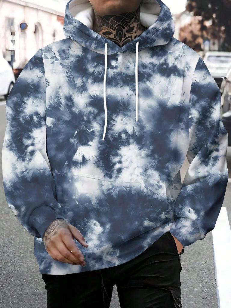 Мужская повседневная толстовка с капюшоном в стиле тай-дай с карманом-кенгуру, свободный крой, весна-осень
