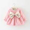 Детские весенние новинки Платье для девочек из утолщенной ткани и бархата Платье с длинными рукавами и большим бантом, детское платье