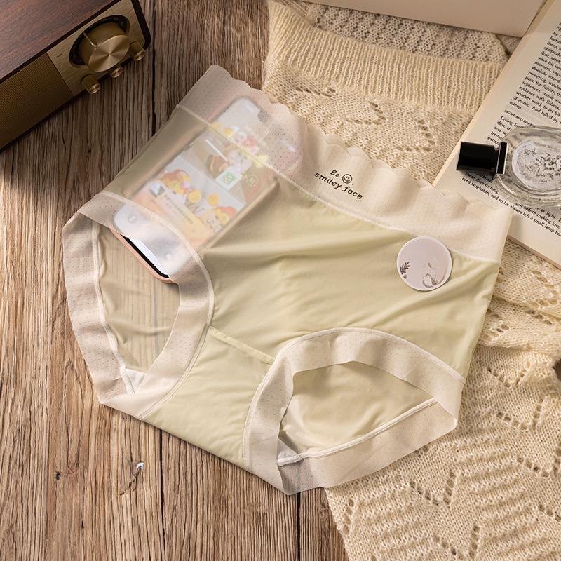 Ice Silk Panties Mid Waist Antibacterial Crotch Breathable Comfortable Women's Underwear Triangular Panty