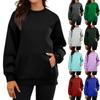Women's Casual Fashion Long Sleeve Solid Color Round Neck Sweatshirt Top With Pockets