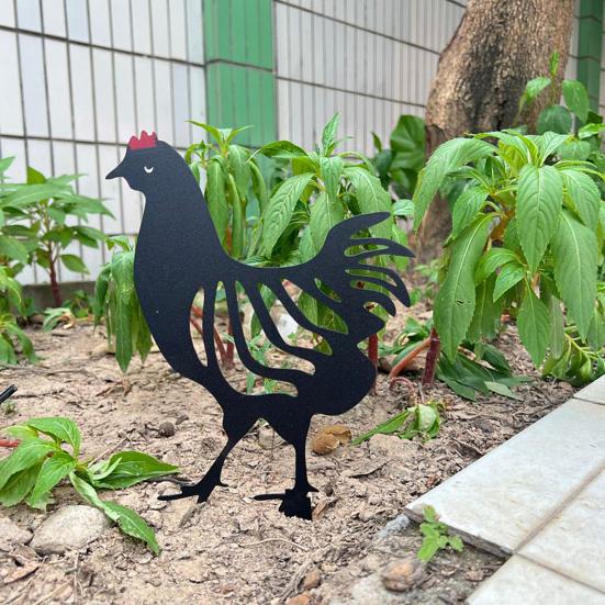 Wrought Iron Rooster Ornament Hollow Out Chickens Family Figure Chicken Yard Art Garden Metal Statue Farmhouse Decor