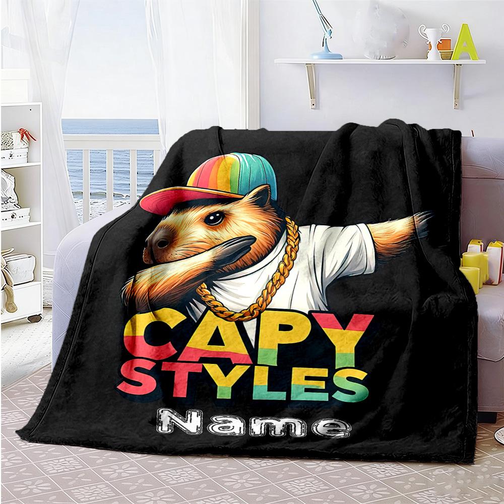 Cool Capybara Customize Your Name Blanket Multi-purpose Personalized Blanket Comfortable Perfect for Office Bedding Office Chair Livingroom