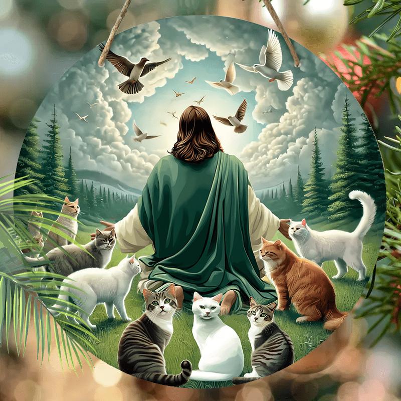 5 шт. Деревянная табличка с изображением Иисуса, кота и голубя мира - 2D настенное искусство для декора дома и сада, идеально подходит для Рождества и любого сезона, рождественский декор