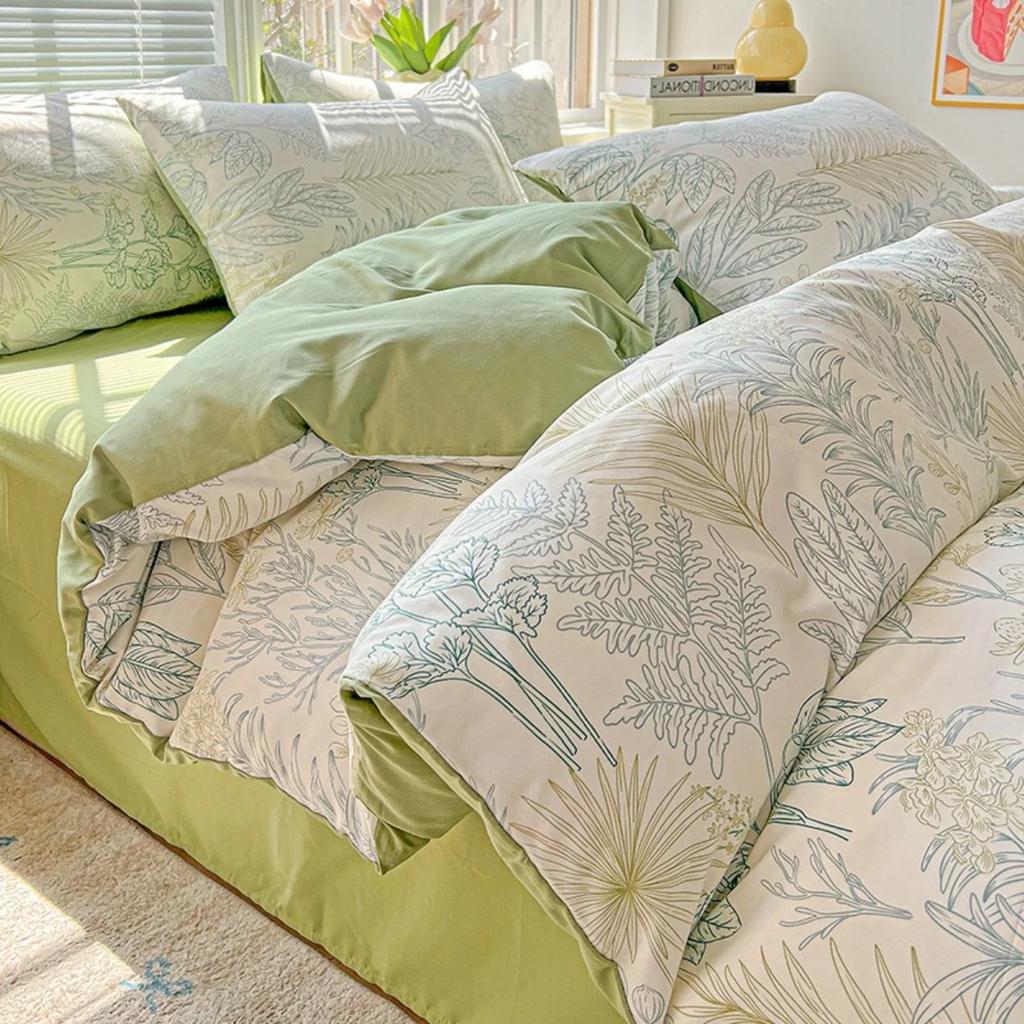 HOMZY Покрывало из стиранного хлопка двойной пряжи, однотонное, в простом стиле, с мелким цветочным принтом, корейская версия, приятное к коже постельное белье