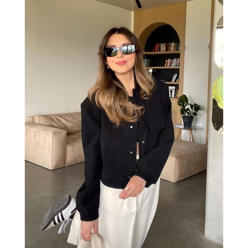 Women S Stand Collar Big Pocket Jacket Casual Outerwear