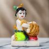 Baby Lord Krishna Makhan Chor Idol Decorative Statue for Home, Office and Mandir (Green - White)